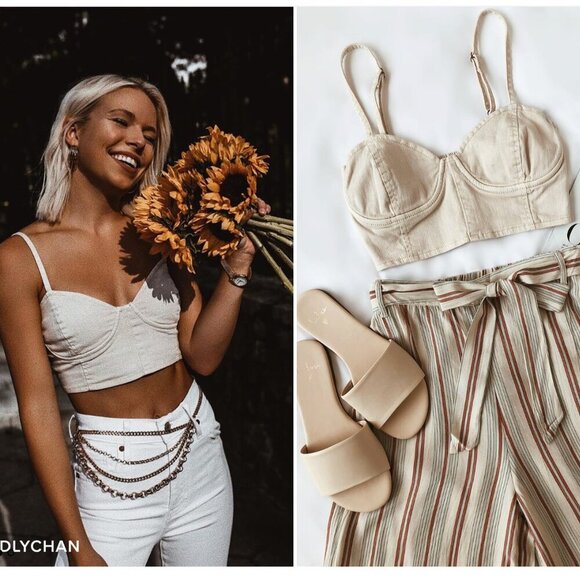 Amuse Society Bright Spark Beige Denim Crop Top (NWOT) - Picture 2 of 11